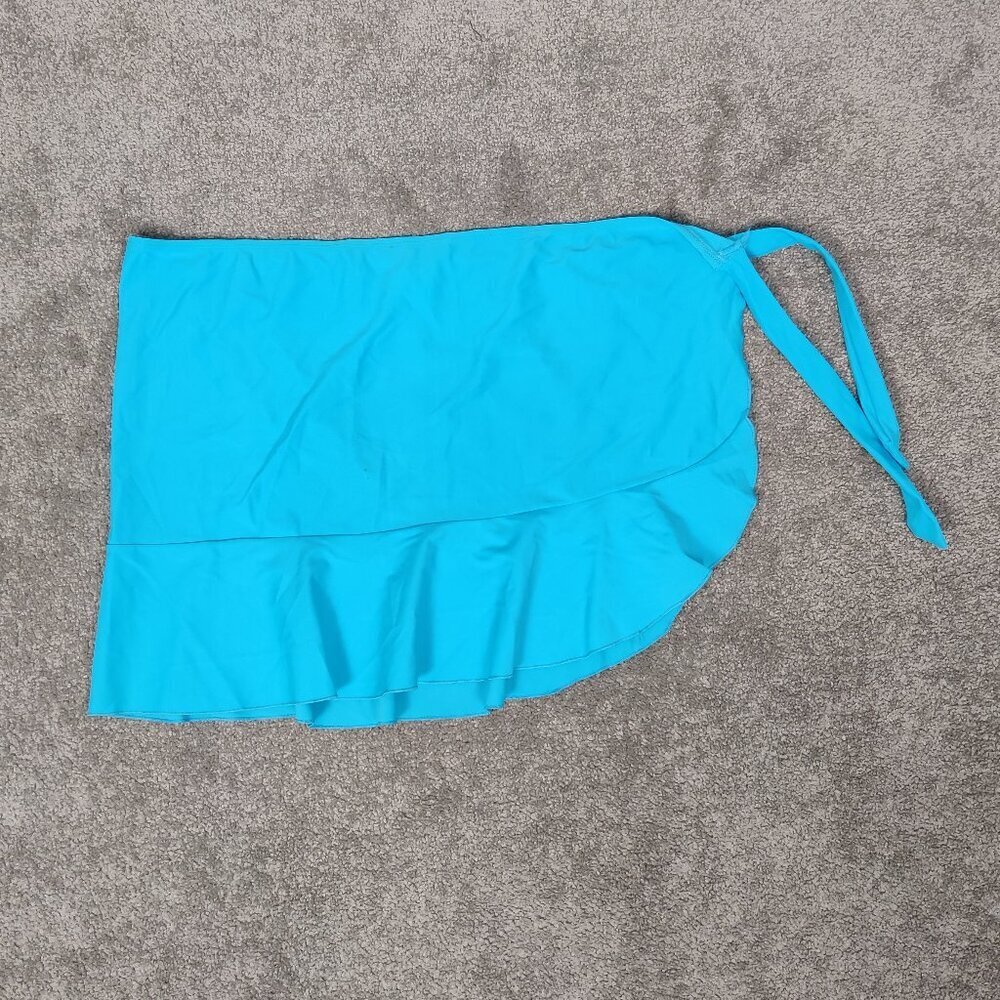 Athletic Works Women's Mini Cover Up Size L Blue Turquoise Tie Frill Ruffle Sexy